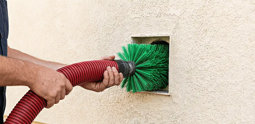 Air duct cleaning brush removing debris from a vent opening in Columbia, SC