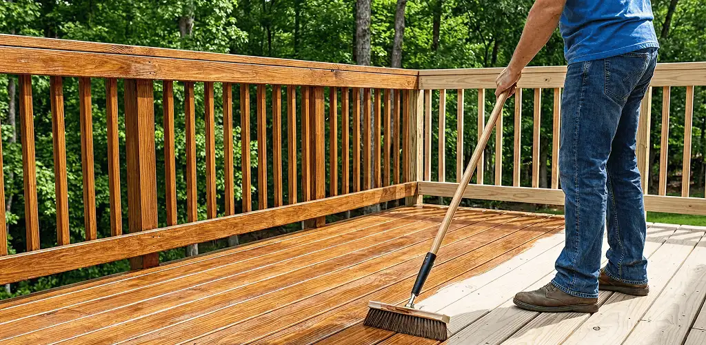 Deck staining and sealing application on a wood deck in Columbia, SC