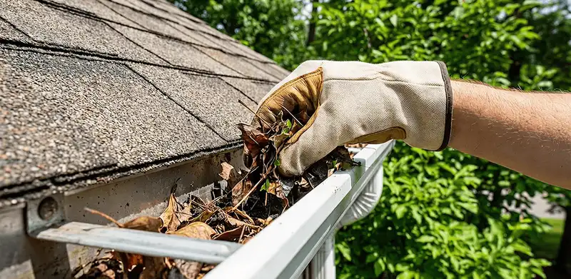 Gutter cleaning removing leaves and debris from roof gutters in Columbia, SC