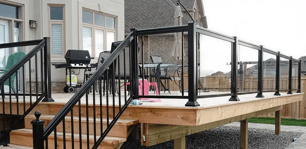 Handrail installation on a deck staircase for safety and code compliance in Columbia, SC