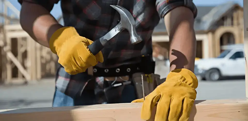 Handyman fixing wood trim with a hammer for home repairs in Columbia, SC