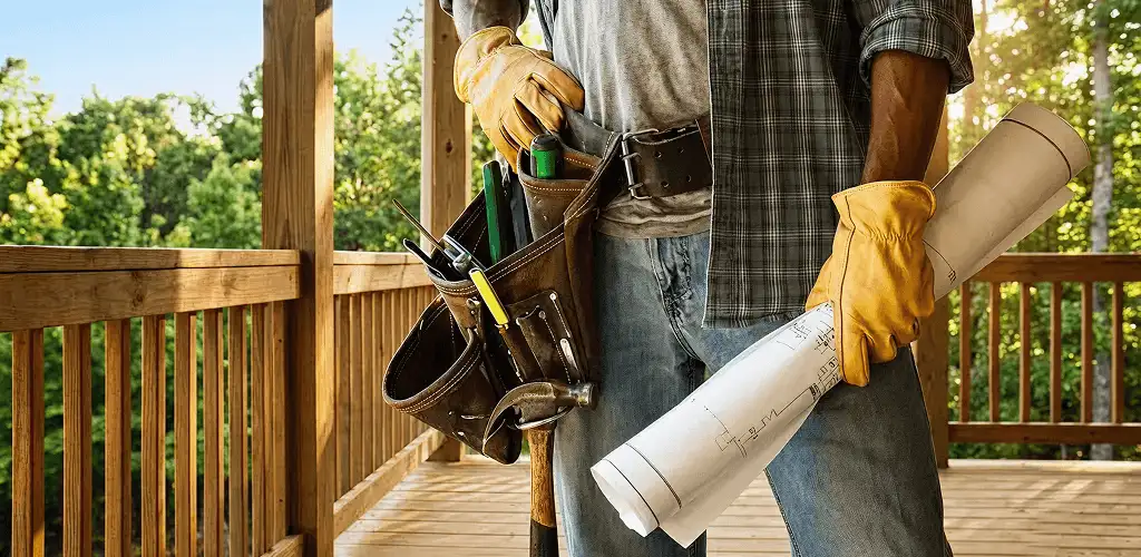 Professional handyman with tool belt ready for home repairs in Columbia, SC