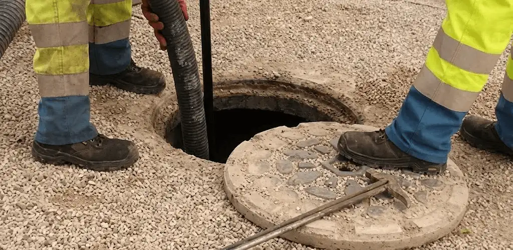 Drain cleaning crew clearing a sewer access point with professional equipment in Columbia, SC