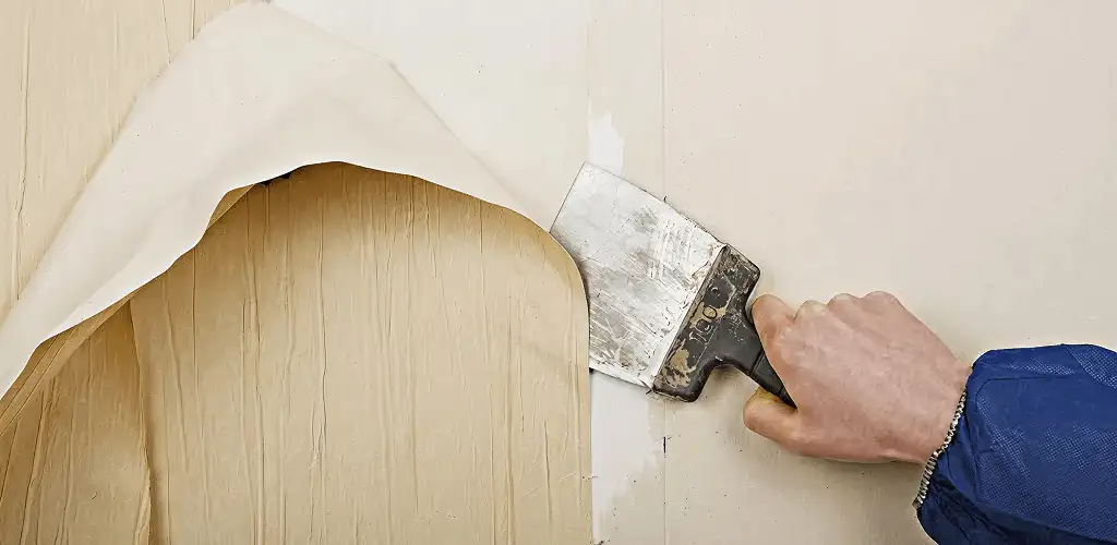 Handyman removing wallpaper with a scraper for wall preparation in Columbia, SC